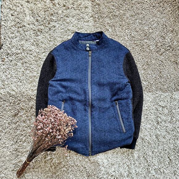 Rare Robert Graham Floral Navy / Black Light Jacket Flowers Zip Men’s Size M - Picture 1 of 16